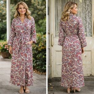 Vintage Sears Perma Prest Paisley Robe Medium 100% Cotton Belted Retro